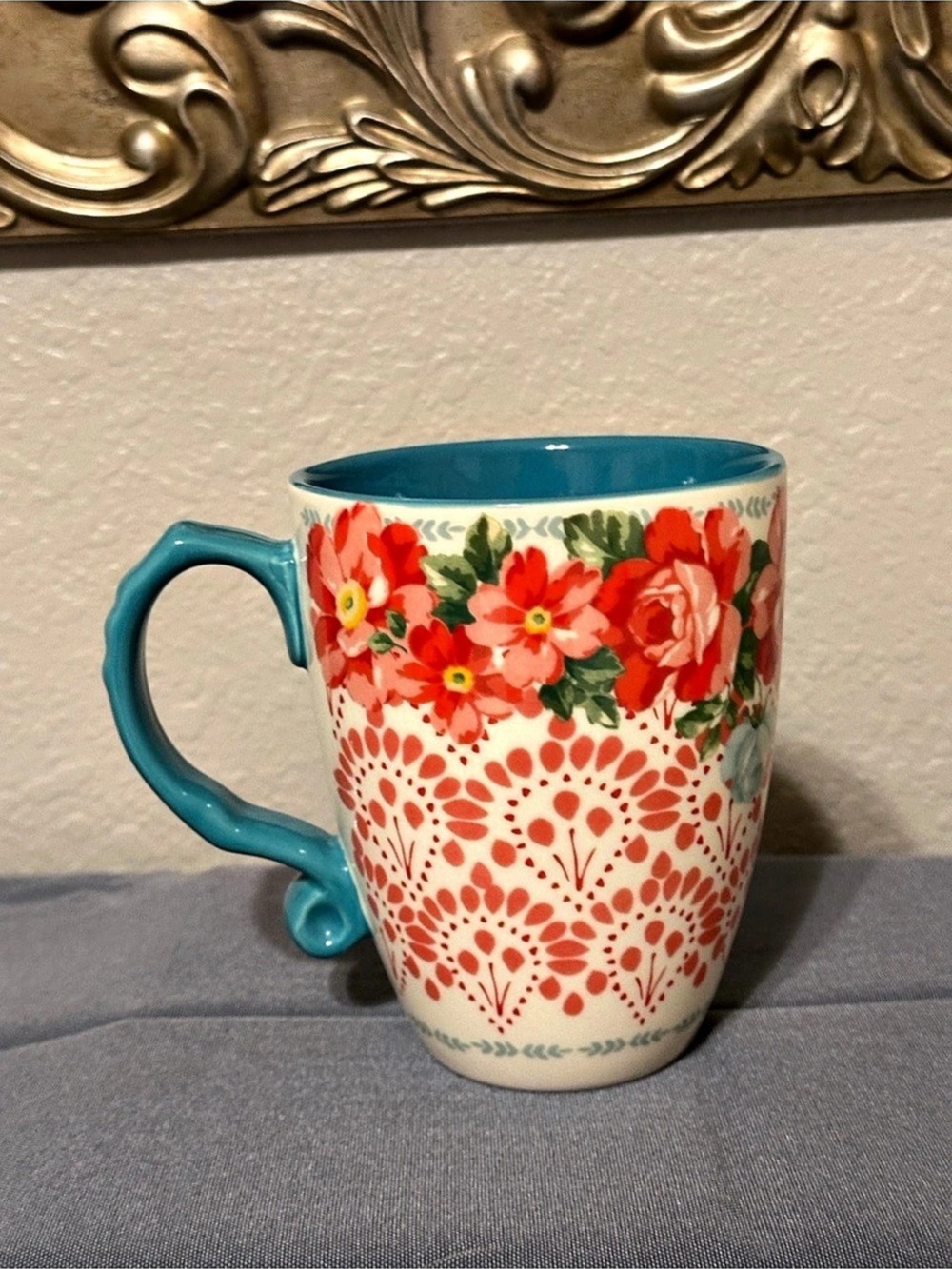 Oversized Pioneer Woman Vintage Bloom 16-Ounce Coffee Mug Red & Blue